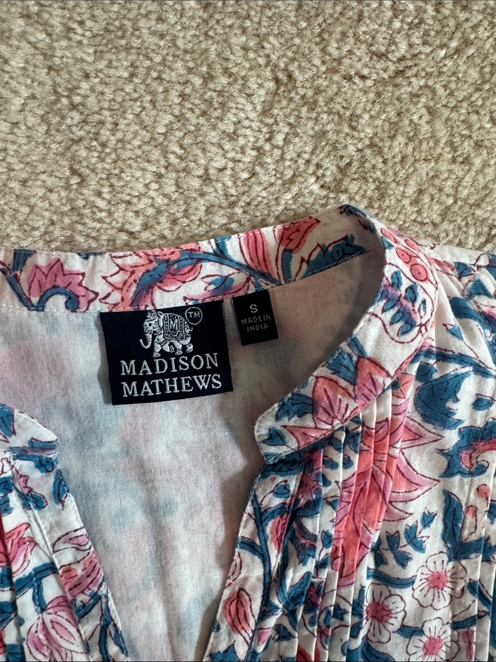 Madison Mathews Blue & Pink Floral Cotton dress size small - Picture 2 of 7